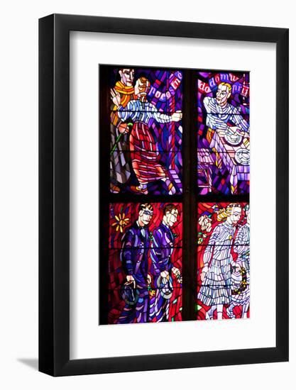 Prague, St. Vitus Cathedral, Chapel of the Holy Sepulcher, Stained Glass Window, Acts of Mercy-Samuel Magal-Framed Photographic Print