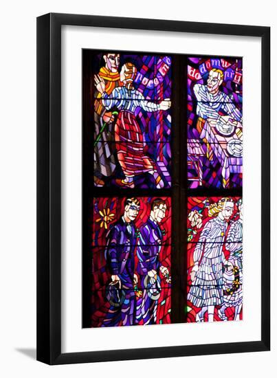 Prague, St. Vitus Cathedral, Chapel of the Holy Sepulcher, Stained Glass Window, Acts of Mercy-Samuel Magal-Framed Photographic Print