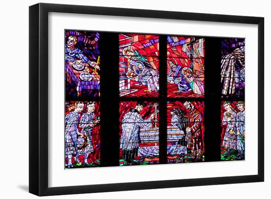 Prague, St. Vitus Cathedral, Chapel of the Holy Sepulcher, Stained Glass Window, Acts of Mercy-Samuel Magal-Framed Photographic Print