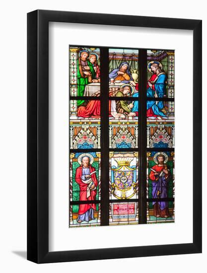 Prague, St. Vitus Cathedral, Stained Glass Window, Jesus' Feet Washed, St Bartholomew, St Matthew-Samuel Magal-Framed Photographic Print