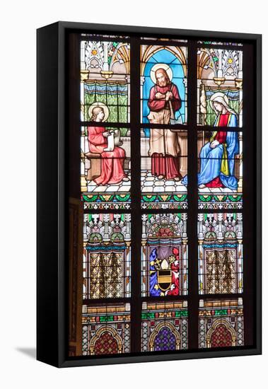 Prague, St. Vitus Cathedral, Stained Glass Window, Jesus Holding a Hatchet-Samuel Magal-Framed Stretched Canvas