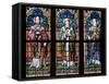 Prague, St. Vitus Cathedral, Stained Glass Window, St. Adalbert, St. Cybillus, St. Clemens-Samuel Magal-Framed Stretched Canvas