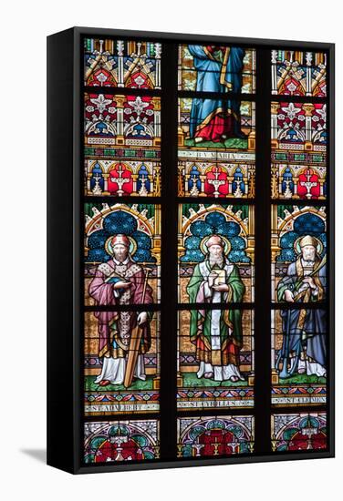 Prague, St. Vitus Cathedral, Stained Glass Window, St. Adalbert, St. Cybillus, St. Clemens-Samuel Magal-Framed Stretched Canvas