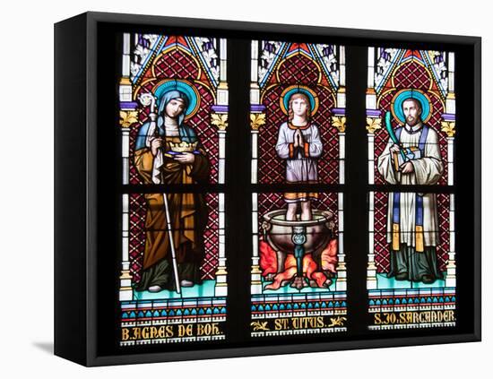 Prague, St. Vitus Cathedral, Stained Glass Window, St. Agnes of Bohemia, St. Vitus, St. Sarcander-Samuel Magal-Framed Stretched Canvas