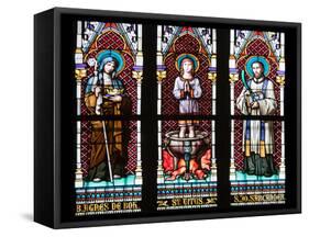 Prague, St. Vitus Cathedral, Stained Glass Window, St. Agnes of Bohemia, St. Vitus, St. Sarcander-Samuel Magal-Framed Stretched Canvas