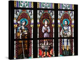 Prague, St. Vitus Cathedral, Stained Glass Window, St. Agnes of Bohemia, St. Vitus, St. Sarcander-Samuel Magal-Stretched Canvas