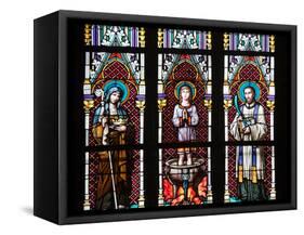 Prague, St. Vitus Cathedral, Stained Glass Window, St. Agnes of Bohemia, St. Vitus, St. Sarcander-Samuel Magal-Framed Stretched Canvas