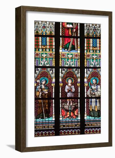 Prague, St. Vitus Cathedral, Stained Glass Window, St. Agnes of Bohemia, St. Vitus, St. Sarcander-Samuel Magal-Framed Photographic Print