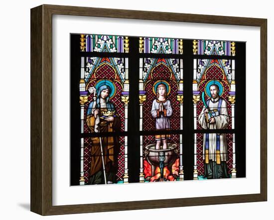 Prague, St. Vitus Cathedral, Stained Glass Window, St. Agnes of Bohemia, St. Vitus, St. Sarcander-Samuel Magal-Framed Photographic Print