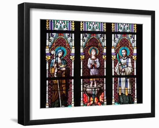 Prague, St. Vitus Cathedral, Stained Glass Window, St. Agnes of Bohemia, St. Vitus, St. Sarcander-Samuel Magal-Framed Photographic Print