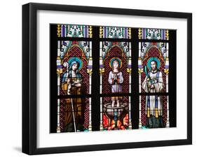 Prague, St. Vitus Cathedral, Stained Glass Window, St. Agnes of Bohemia, St. Vitus, St. Sarcander-Samuel Magal-Framed Photographic Print