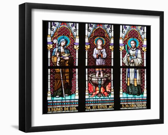 Prague, St. Vitus Cathedral, Stained Glass Window, St. Agnes of Bohemia, St. Vitus, St. Sarcander-Samuel Magal-Framed Photographic Print