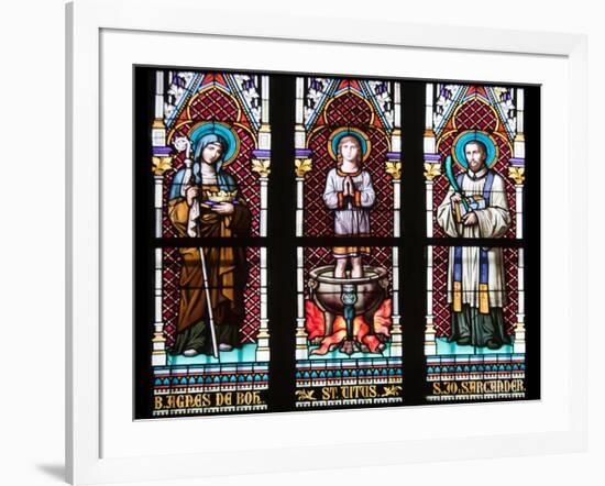 Prague, St. Vitus Cathedral, Stained Glass Window, St. Agnes of Bohemia, St. Vitus, St. Sarcander-Samuel Magal-Framed Photographic Print