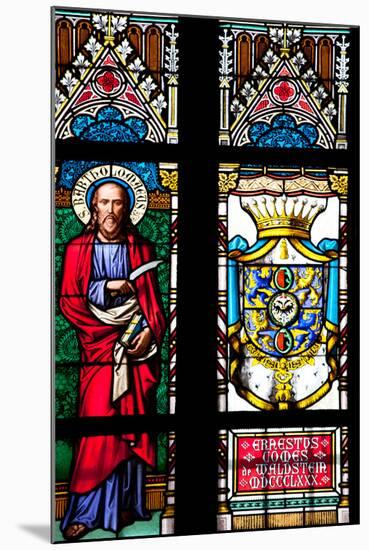 Prague, St. Vitus Cathedral, Stained Glass Window, St Bartholomew, Count Von Waldstein Coat of Arms-Samuel Magal-Mounted Photographic Print