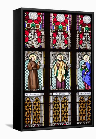 Prague, St. Vitus Cathedral, Stained Glass Window, St. Francis, St. Peter, Saint Elisabeth-Samuel Magal-Framed Stretched Canvas