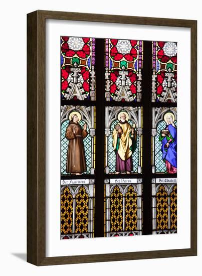 Prague, St. Vitus Cathedral, Stained Glass Window, St. Francis, St. Peter, Saint Elisabeth-Samuel Magal-Framed Photographic Print