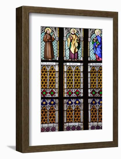 Prague, St. Vitus Cathedral, Stained Glass Window, St. Francis, St. Peter, Saint Elisabeth-Samuel Magal-Framed Photographic Print