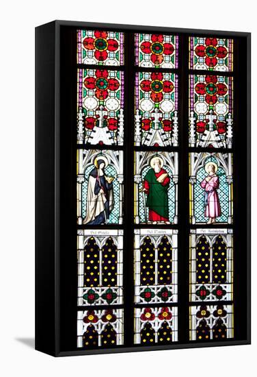 Prague, St. Vitus Cathedral, Stained Glass Window, St Gisela, St Paul, St Rudolph-Samuel Magal-Framed Stretched Canvas