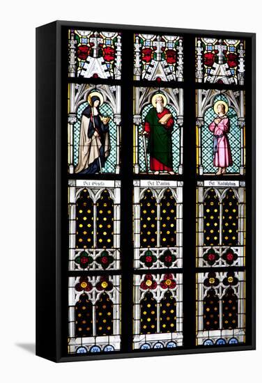 Prague, St. Vitus Cathedral, Stained Glass Window, St Gisela, St Paul, St Rudolph-Samuel Magal-Framed Stretched Canvas