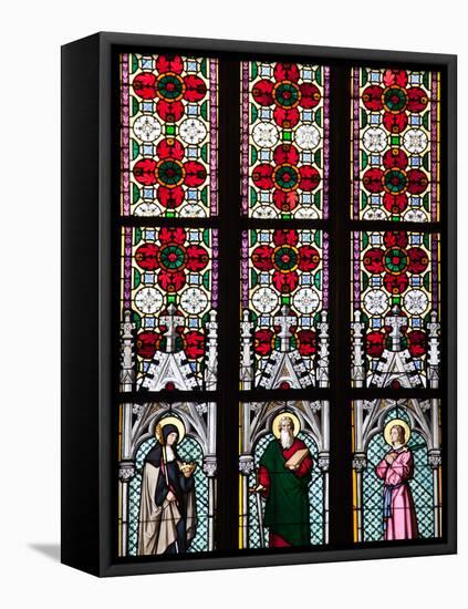 Prague, St. Vitus Cathedral, Stained Glass Window, St Gisela, St Paul, St Rudolph-Samuel Magal-Framed Stretched Canvas