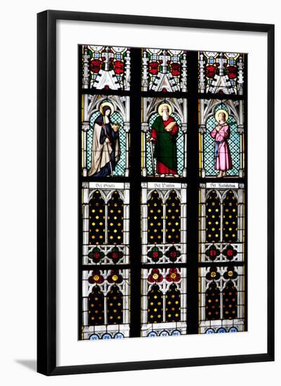 Prague, St. Vitus Cathedral, Stained Glass Window, St Gisela, St Paul, St Rudolph-Samuel Magal-Framed Photographic Print