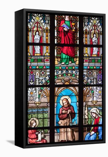 Prague, St. Vitus Cathedral, Stained Glass Window, St. Joanna, Jesus Holding a Hatchet-Samuel Magal-Framed Stretched Canvas