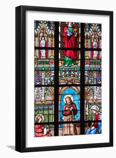 Prague, St. Vitus Cathedral, Stained Glass Window, St. Joanna, Jesus Holding a Hatchet-Samuel Magal-Framed Photographic Print