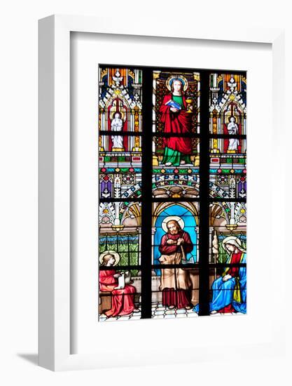 Prague, St. Vitus Cathedral, Stained Glass Window, St. Joanna, Jesus Holding a Hatchet-Samuel Magal-Framed Photographic Print