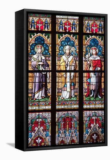 Prague, St. Vitus Cathedral, Stained Glass Window, St. Ludmilla, St. Methodius and St. Wenceslaus-Samuel Magal-Framed Stretched Canvas