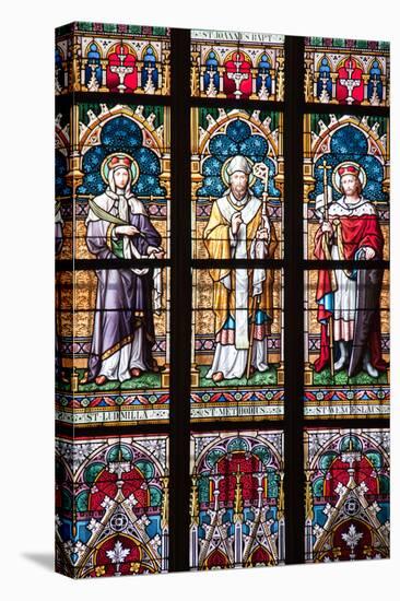 Prague, St. Vitus Cathedral, Stained Glass Window, St. Ludmilla, St. Methodius and St. Wenceslaus-Samuel Magal-Stretched Canvas