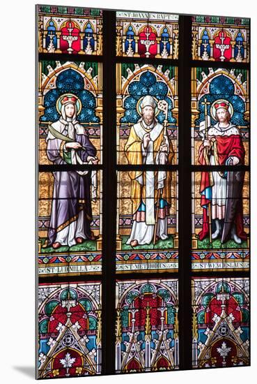 Prague, St. Vitus Cathedral, Stained Glass Window, St. Ludmilla, St. Methodius and St. Wenceslaus-Samuel Magal-Mounted Photographic Print