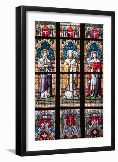 Prague, St. Vitus Cathedral, Stained Glass Window, St. Ludmilla, St. Methodius and St. Wenceslaus-Samuel Magal-Framed Photographic Print