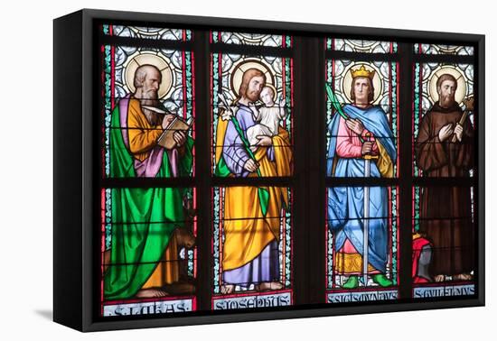 Prague, St. Vitus Cathedral, Stained Glass Window, St Luke, St Joseph, St Sigismund, St Guilelmus-Samuel Magal-Framed Stretched Canvas