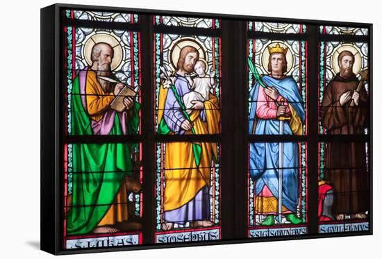 Prague, St. Vitus Cathedral, Stained Glass Window, St Luke, St Joseph, St Sigismund, St Guilelmus-Samuel Magal-Framed Stretched Canvas