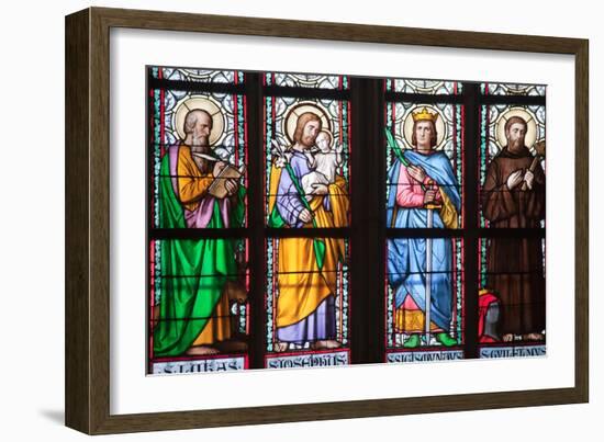 Prague, St. Vitus Cathedral, Stained Glass Window, St Luke, St Joseph, St Sigismund, St Guilelmus-Samuel Magal-Framed Photographic Print