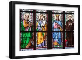 Prague, St. Vitus Cathedral, Stained Glass Window, St Luke, St Joseph, St Sigismund, St Guilelmus-Samuel Magal-Framed Photographic Print