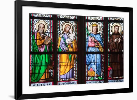 Prague, St. Vitus Cathedral, Stained Glass Window, St Luke, St Joseph, St Sigismund, St Guilelmus-Samuel Magal-Framed Photographic Print