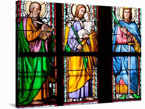 Prague, St. Vitus Cathedral, Stained Glass Window, St. Luke, St. Joseph, St. Sigismund-Samuel Magal-Stretched Canvas