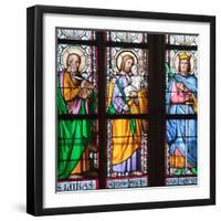 Prague, St. Vitus Cathedral, Stained Glass Window, St. Luke, St. Joseph, St. Sigismund-Samuel Magal-Framed Photographic Print