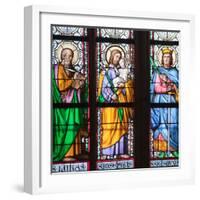 Prague, St. Vitus Cathedral, Stained Glass Window, St. Luke, St. Joseph, St. Sigismund-Samuel Magal-Framed Photographic Print