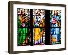 Prague, St. Vitus Cathedral, Stained Glass Window, St. Luke, St. Joseph, St. Sigismund-Samuel Magal-Framed Photographic Print