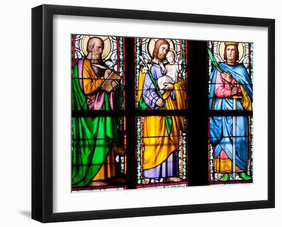 Prague, St. Vitus Cathedral, Stained Glass Window, St. Luke, St. Joseph, St. Sigismund-Samuel Magal-Framed Photographic Print