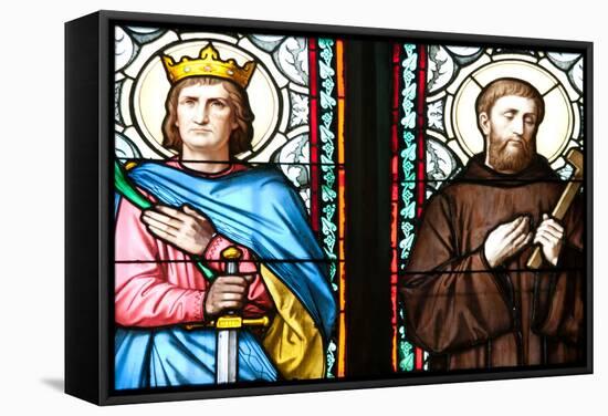 Prague, St. Vitus Cathedral, Stained Glass Window, St. Sigismundus, St. Guilelmus.-Samuel Magal-Framed Stretched Canvas