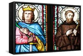 Prague, St. Vitus Cathedral, Stained Glass Window, St. Sigismundus, St. Guilelmus.-Samuel Magal-Framed Stretched Canvas