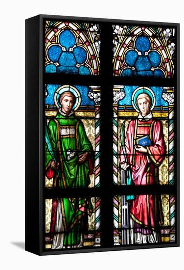 Prague, St. Vitus Cathedral, Stained Glass Window, St. Stephan, St. Lawrence-Samuel Magal-Framed Stretched Canvas