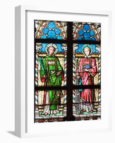 Prague, St. Vitus Cathedral, Stained Glass Window, St. Stephan, St. Lawrence-Samuel Magal-Framed Photographic Print