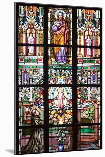 Prague, St. Vitus Cathedral, Stained Glass Window, St Thomas, St Anthony Kneeling before Baby Jesus-Samuel Magal-Mounted Photographic Print