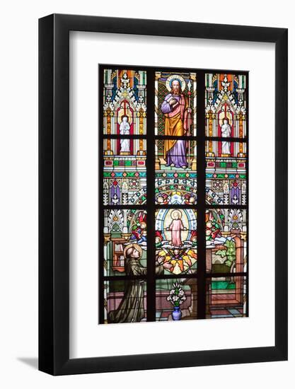 Prague, St. Vitus Cathedral, Stained Glass Window, St Thomas, St Anthony Kneeling before Baby Jesus-Samuel Magal-Framed Photographic Print