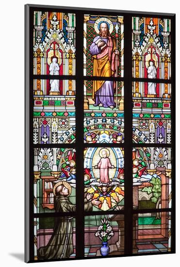 Prague, St. Vitus Cathedral, Stained Glass Window, St Thomas, St Anthony Kneeling before Baby Jesus-Samuel Magal-Mounted Photographic Print