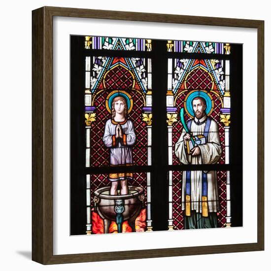 Prague, St. Vitus Cathedral, Stained Glass Window, St. Vitus, St. Sarcander-Samuel Magal-Framed Photographic Print